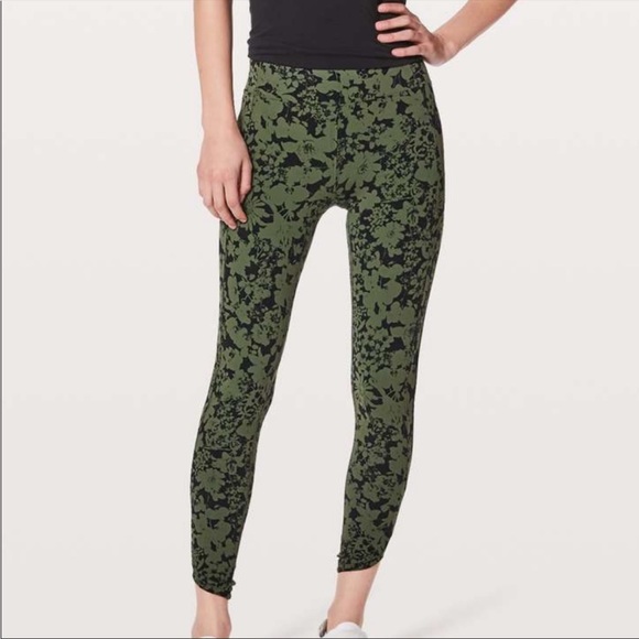 Lululemon all you do barracks green and black floral print tights size 2 - Picture 2 of 8
